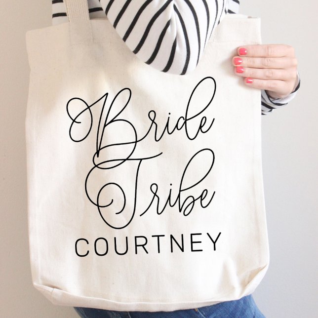 Bolsa Tote Bridesmaid Personalizada de Script Moderno Preto d (Criador carregado)