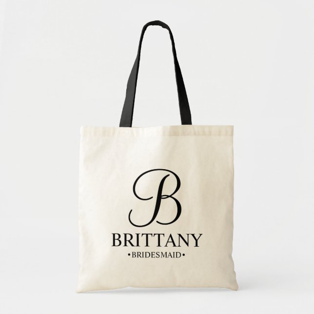 Bolsa Tote Bridesmaid Personalizada Elegante Preta e Branca (Frente)