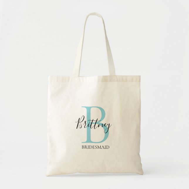 Bolsa Tote Bridesmaid Personalized Blue and Black Monogram (Frente)
