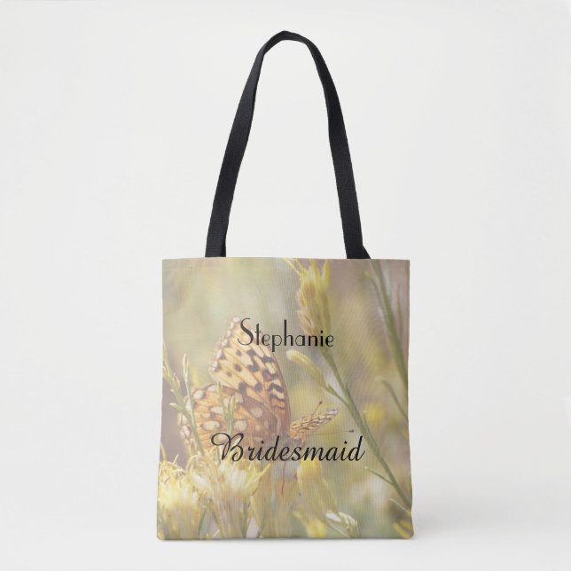 Bolsa Tote Bridesmaid Personalized Name, Yellow Butterfly (Frente)