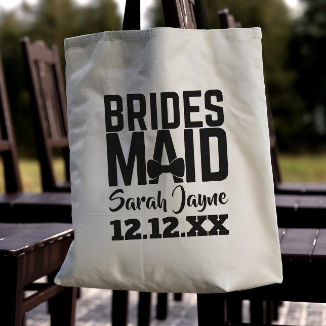 Bolsa Tote Bridesmaid Proposta de Presente Tote Bag (Add your Bridesmaid's name & your wedding date to this tote bag and fill with proposal gifts for her)