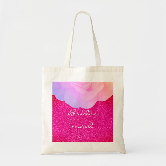 Bolsa Tote Bridesmaid Rosa Glittery Rose Gold Floral (Frente)
