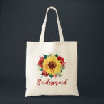Bolsa Tote Bridesmaid Rosa vermelha de girassol Floral<br><div class="desc">Esta mala de tote de damas de honra apresenta uma design de girassol e rosa vermelha. Você pode personalizá-lo com um nome. Visite nossa loja ou nossas páginas de coleta para ver mais produtos com esse design que você pode personalizar para suas necessidades.</div>