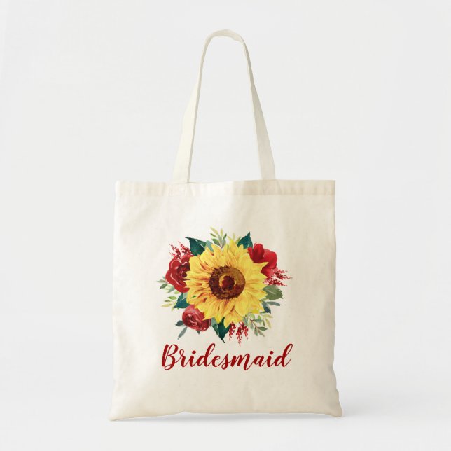 Bolsa Tote Bridesmaid Rosa vermelha de girassol Floral (Frente)