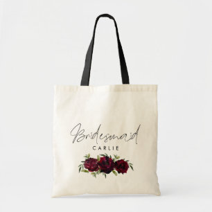 Bolsa Tote Bridesmaid Scrip Name Burgundy Rosas Floral