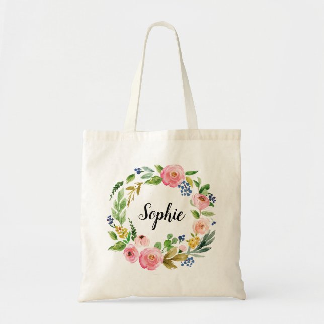 Bolsa Tote Bridesmaid Tote Bag Proposal Custom Wreath Flowers (Frente)