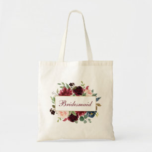 Bolsa Tote Bridesmaid Watercolor Burgundy Blue Floral