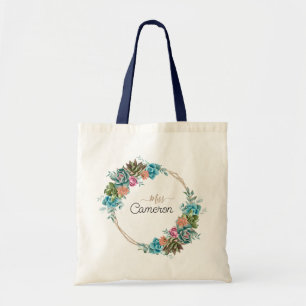 Bolsa Tote Bridesmaid Watercolor Succults Floral