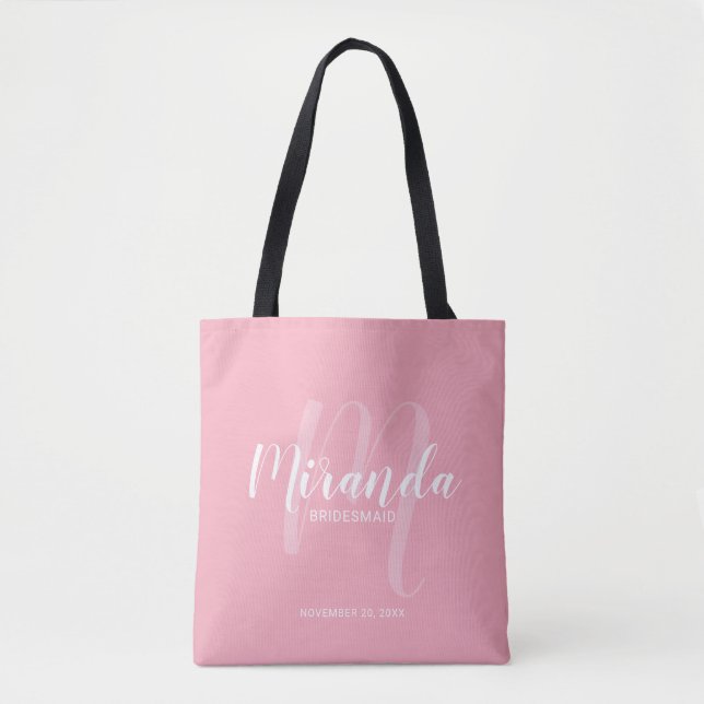 Bolsa Tote Bridesmaids Personalizados de Script Moderno e Cor (Frente)