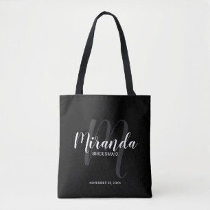 Bolsa Tote Bridesmaids Personalizados de Script Moderno Preto