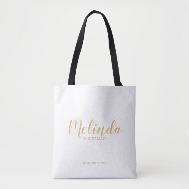 Bolsa Tote Bridesmaids Personalizados Dourados de Script Mode (Frente)