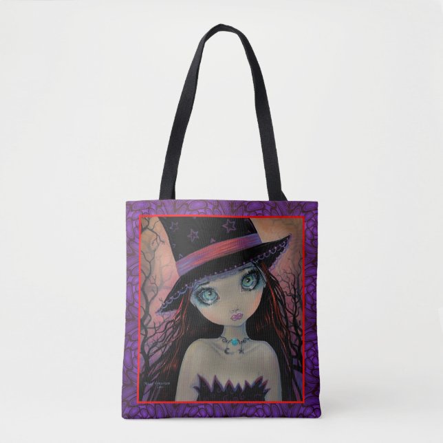 Bolsa Tote Bright Eyed Witch Big Eye Girl Fantasy Art (Frente)