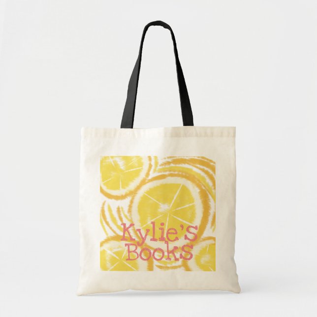 Bolsa Tote Bright Lemon Slices Abstrato Library Livros (Frente)