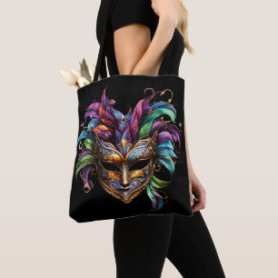 BOLSA TOTE BRIGHT MARDI GRAS MASK COM PENAS