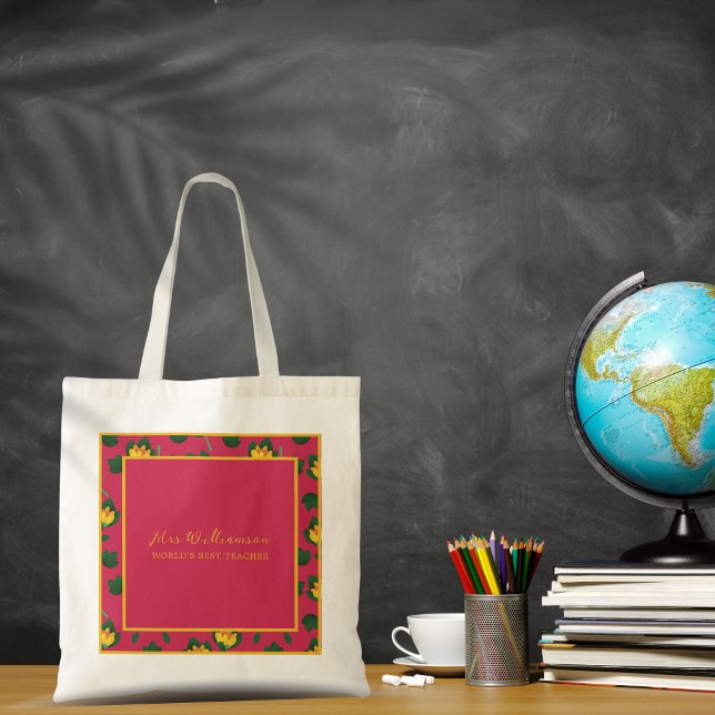 Bolsa Tote Bright Modern Floral Tote Bag do Professor (Bright Modern Floral Teacher's Tote Bag. Say thank you with this personalised gift.)