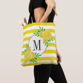 Bolsa Tote Bright Yellow Stripes Lemon Citrus Fruta Monograma
