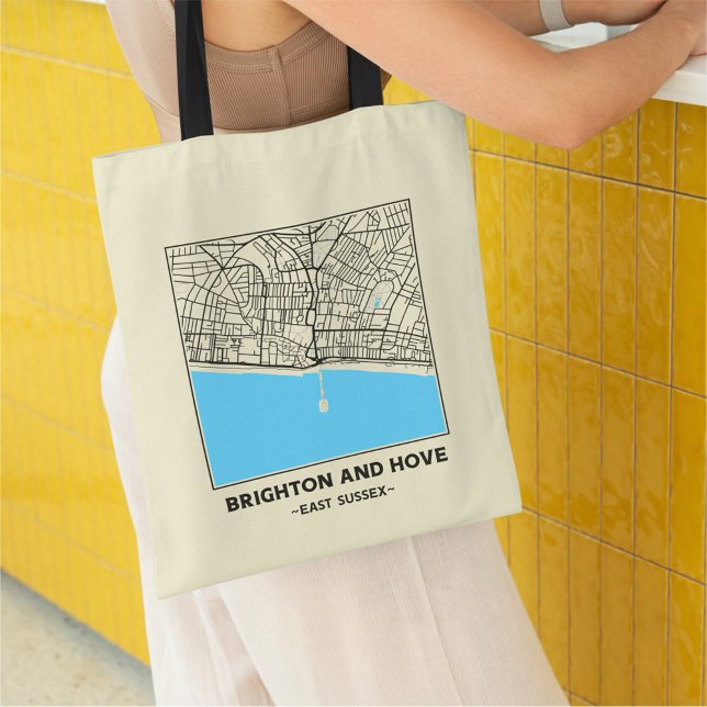 Bolsa Tote Brighton and Hove, East Sussex City Map Tote Bag (Criador carregado)