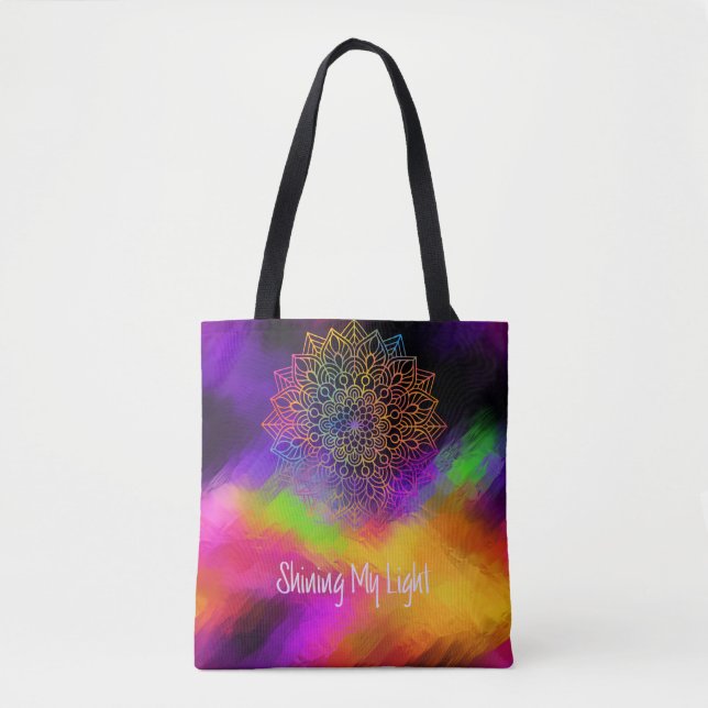 Bolsa Tote Brilhando meu Abstrato de multicores Light Mandala (Frente)