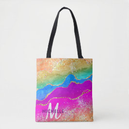 Bolsa Tote Brilhante Arco-Íris & Monograma de Ágata Falsa Bri