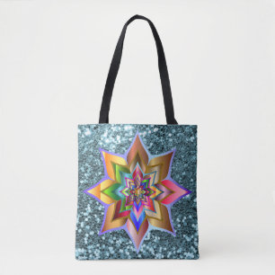 Bolsa Tote Brilhante Colorida Aqua Faux Glitter