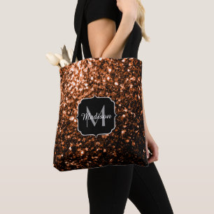 Bolsa Tote Brilhante de cobre marrom de bronze brilho Monogra
