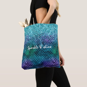 Bolsa Tote Brilhante de Sereia Roxa Azul-Azul