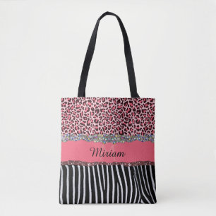 Bolsa Tote Brilhante Lantejoulas Glamour Estampa de Leopardo