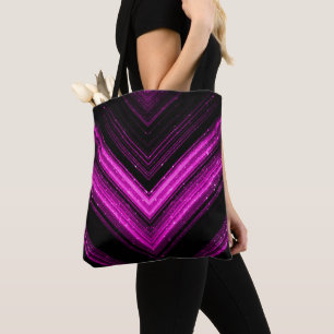 Bolsa Tote Brilhante magenta rosa metálico preto chevron