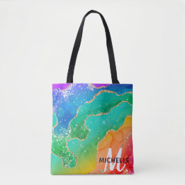 Bolsa Tote Brilhante Monograma de Ágata com Glitter Falso Arc