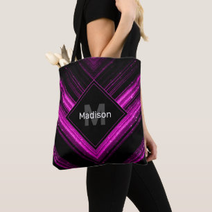Bolsa Tote Brilhante rosa quente metálico preto Monograma Che