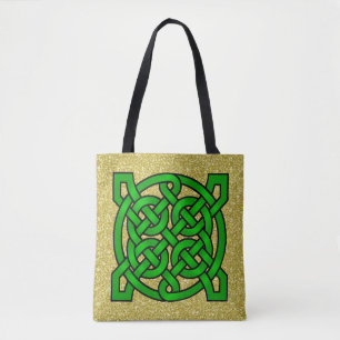 Bolsa Tote Brilhante Verde Celta Números Dourados