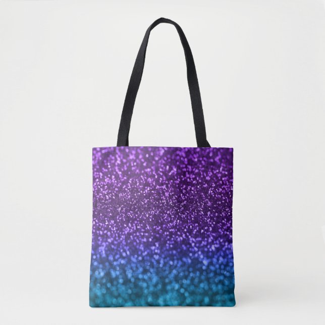 Bolsa Tote Brilho azul Bokeh de Ombre da cerceta roxa (Frente)