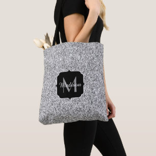 Bolsa Tote Brilho de luz cinza prateado Monograma