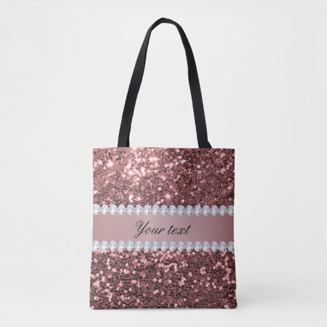 Bolsa Tote Brilho Dourado cor-de-rosa grande e diamantes do (Frente)