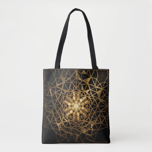 Bolsa Tote Brilho Dourado da Geometria Sagrada (Frente)
