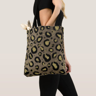Bolsa Tote Brilho Dourado Marrom e Estampa de Leopardo e Guep