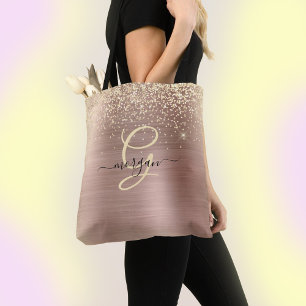 Bolsa Tote Brilho Dourado, Monograma Dourado, Nome em Letra d