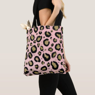 Bolsa Tote Brilho Dourado Rosa & Estampa de Leoparda Cheetah 