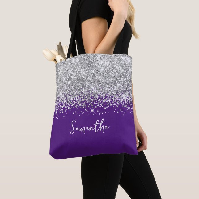 Bolsa Tote Brilho Prateado e Glamour Roxo Real Nome (Close Up)