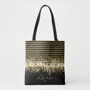 BOLSA TOTE BRILHO PRETO DOURADO GRANDE PERSONALIZADO