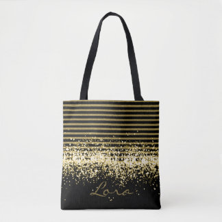 BOLSA TOTE BRILHO PRETO DOURADO GRANDE PERSONALIZADO