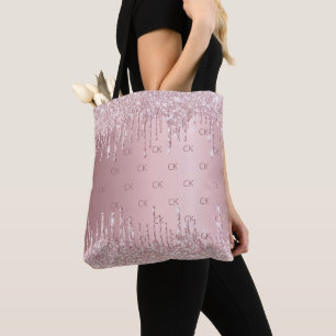 Bolsa Tote Brilho rosa glitter pinga monograma elegante