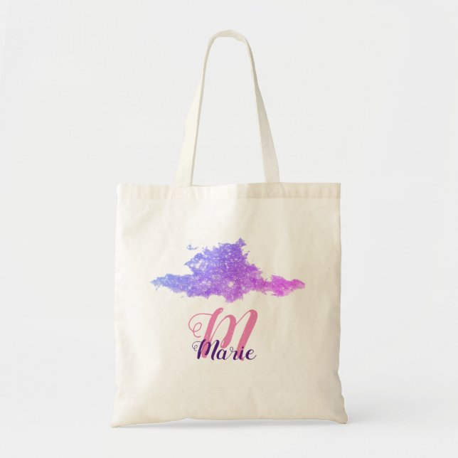 Bolsa Tote brilho roxo simples e personalizado adicionar seu  (Frente)