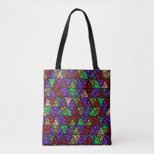 Bolsa Tote Brilho. Vermelho, verde, roxo.