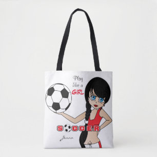 Bolsa Tote Brincar como uma garota de futebol vermelho