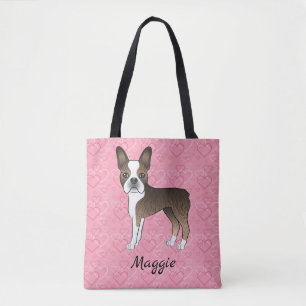 Bolsa Tote Brindle Boston Terrier Dog Em Corações Rosa