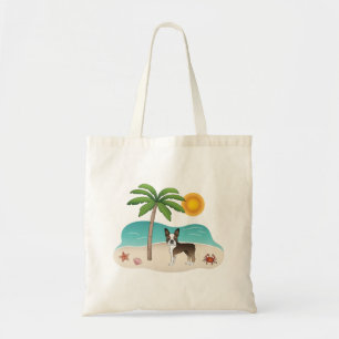 Bolsa Tote Brindle Boston Terrier Em Uma Praia Tropical De Ve