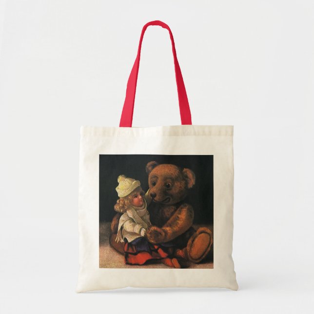 Bolsa Tote Brinquedos de Natal Antigos, Boneca e um Ursinho d (Frente)