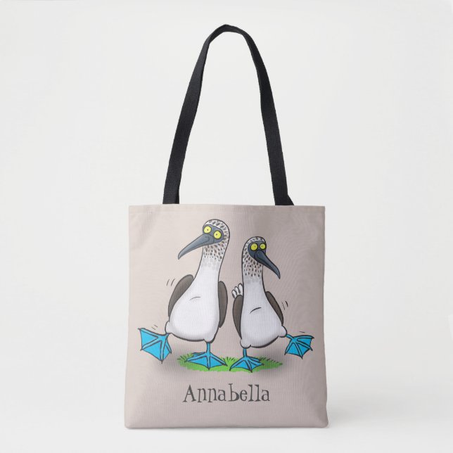 Bolsa Tote Brinquedos engraçados e felizes de pés azuis dança (Frente)