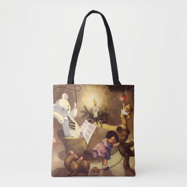 Bolsa Tote Brinquedos natais vintages, Bonecas Dançantes, Urs (Frente)